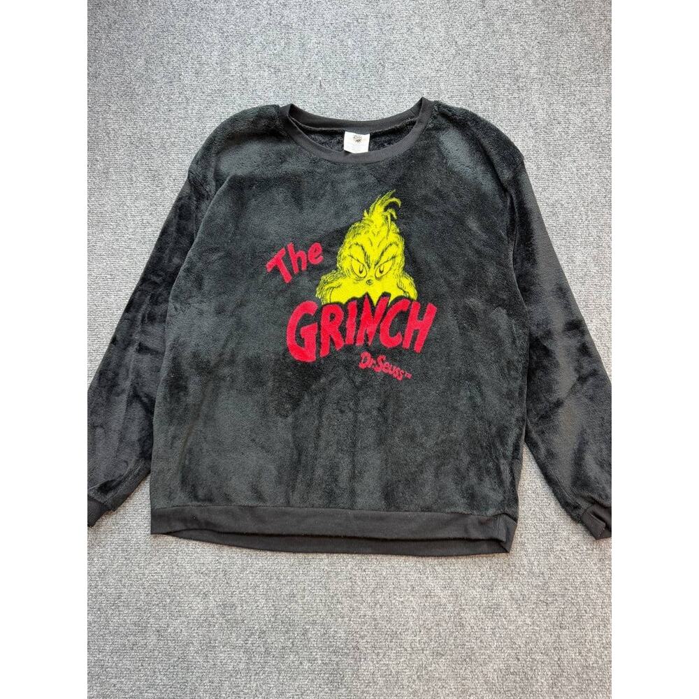 Dr Seuss The Grinch Plush Fleece Pajama Set Youth XL 10-12 Black Green - Picture 2 of 15